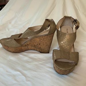 Franco Sarto Rose Gold Croc & Cork Wedge